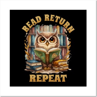 Read Return Repeat Owl with books Posters and Art